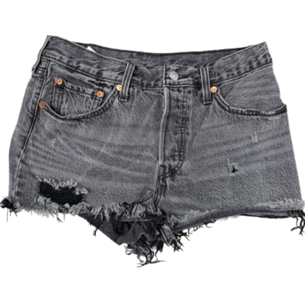 Levi’s Distressed Black Denim Cutoff Shorts | Frayed Hem | Faded Wash